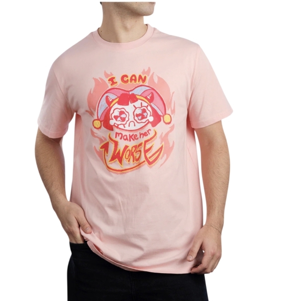 #1419 Pink Graphic Crewneck T-Shirt - I Can Make Her Worse